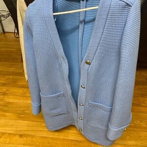Zara blue Ribbed Cardigan with Gold Buttons